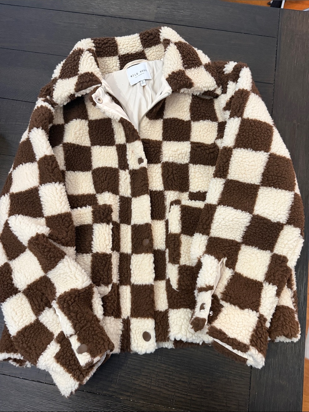 wild fable Brown & Cream Checkerboard Sherpa Jacket